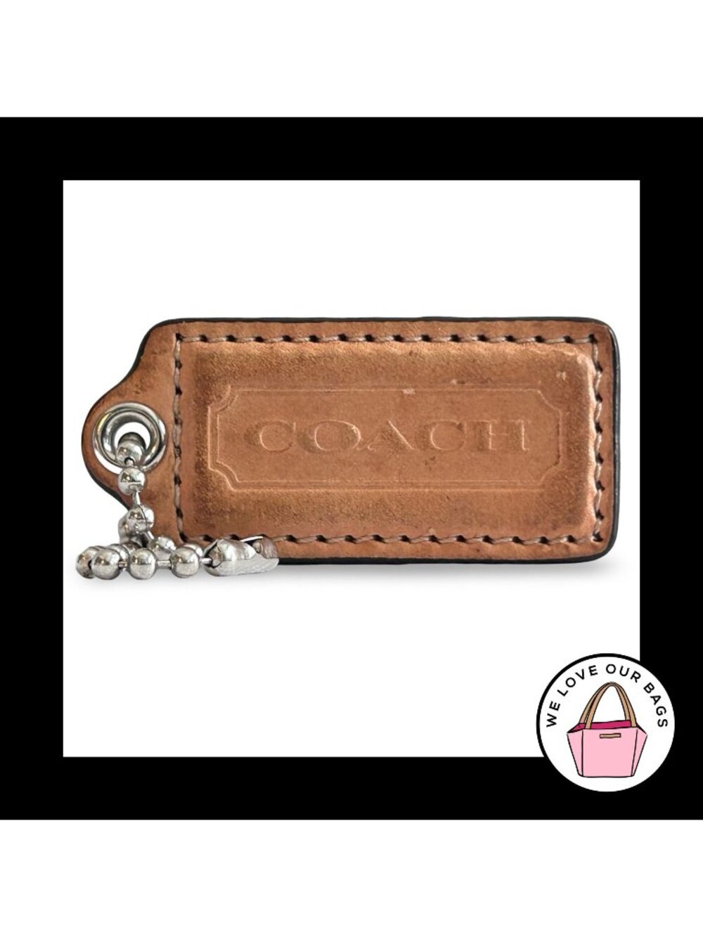 COACH HANG TAG 2.25" Saddle Brown Leather Bag Charm Keychain Fob Nickel Large